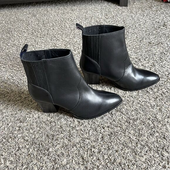 Boden Western Ankle Boots Black Leather Block Heel Pointed Toe Size 39 US 8 NEW - Picture 6 of 8